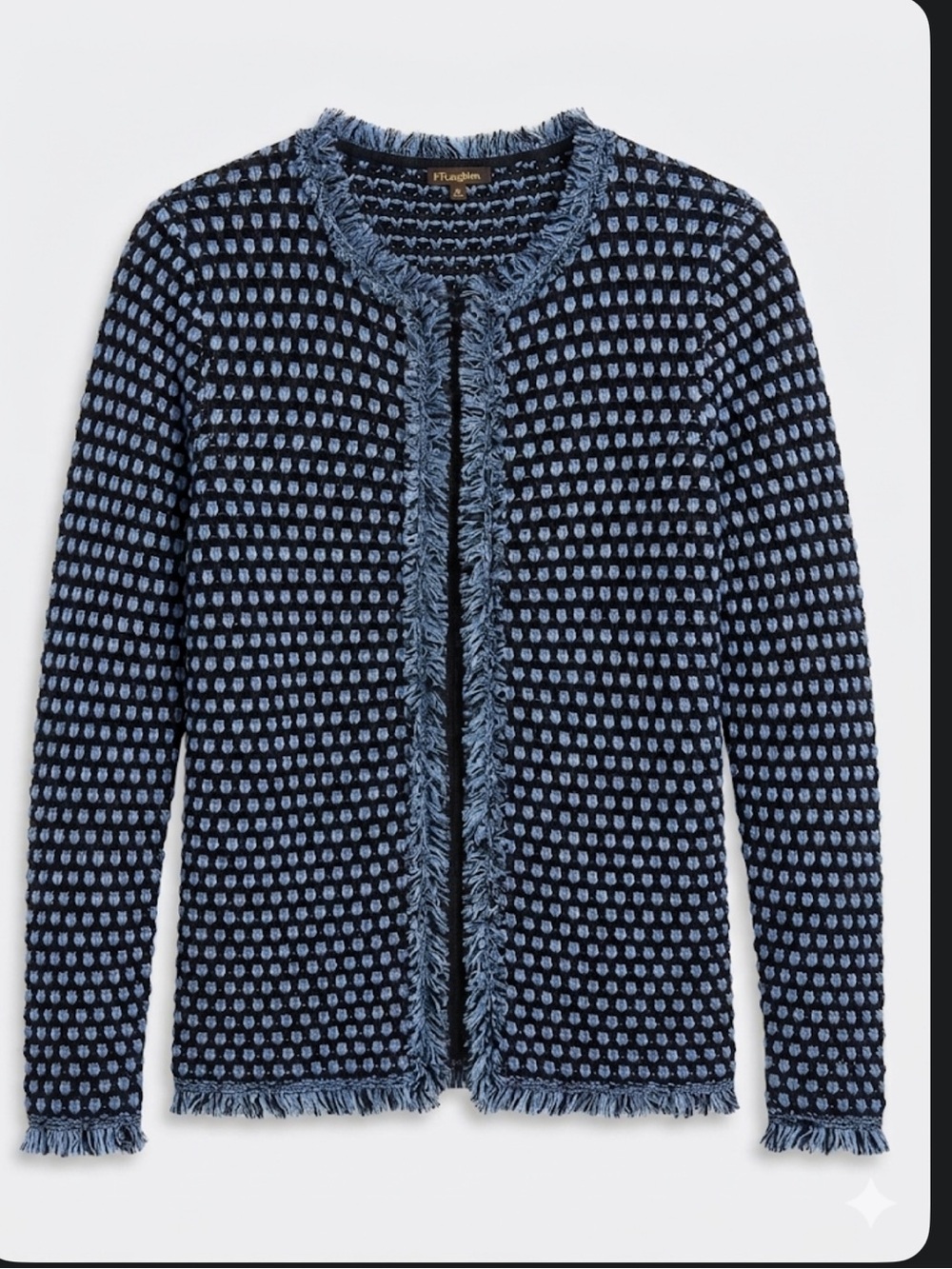 J.McLaughlin Navy and Light Blue Textured Fringe Cardigan